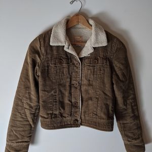 Hollister Brown Corduroy Jacket Sherpa Collar